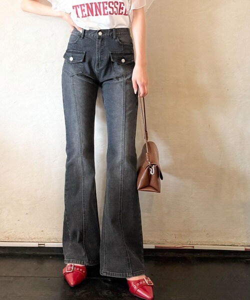 2025AW新作【mily bilet】脚、盛れすぎ注意！ポケットデザインストレッチフレアデニム／クラシカルエルフ（Classical Elf）