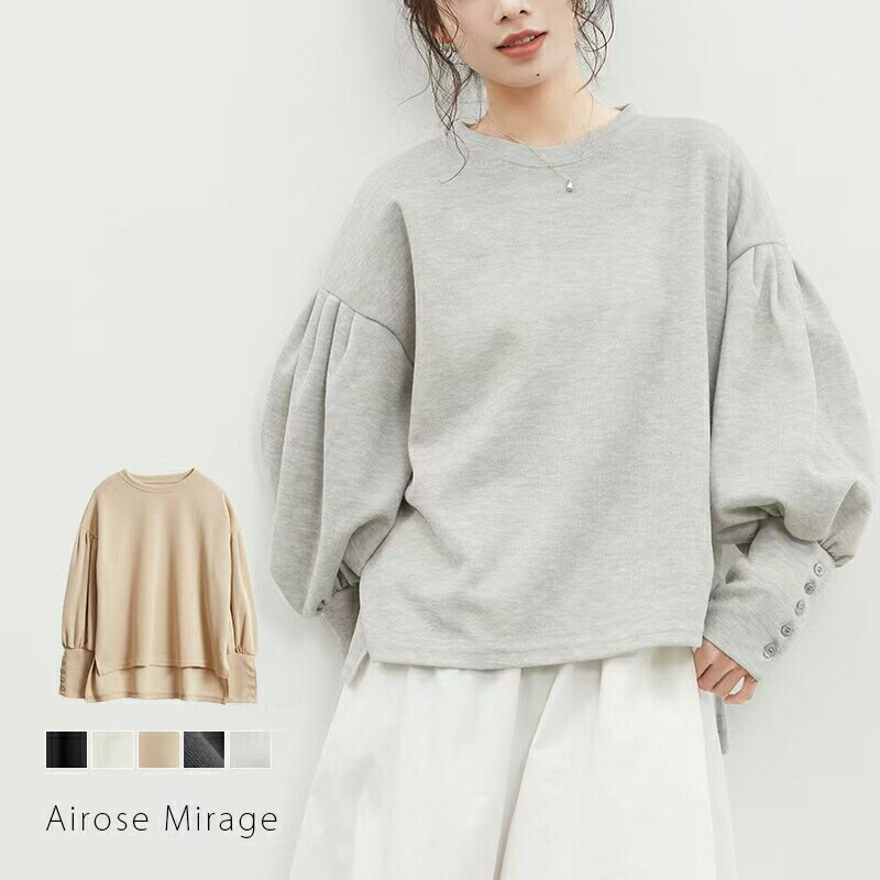 レディース トレーナー ブラウス ぽわん袖 ボリュームスリーブ 長袖 ボートネック 通勤／アイローズ ミ..