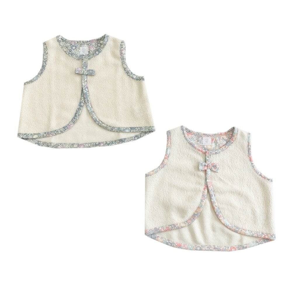 オーガニックベビーベスト(起毛パイル・リバティプリント使用)／育児工房（Ikuji-Kobo）