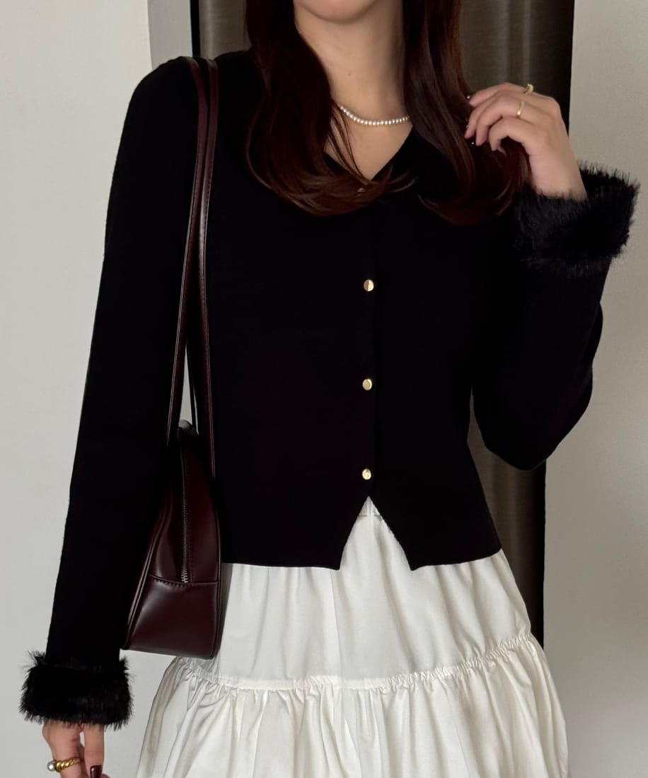 ファースリーブニットカーディガン／ジュノア（JUNOAH）