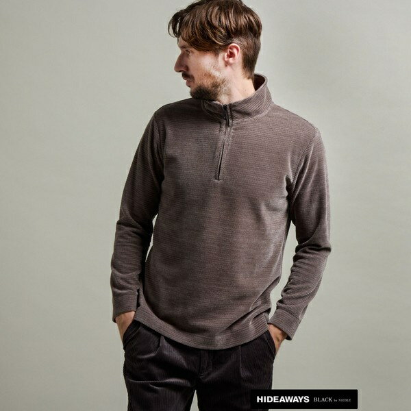 【HIDEAWAYS BLACK】モールブロックチェックスタンドハーフジッププルオーバー／ハイダウェイ（HIDEAWAYS）
