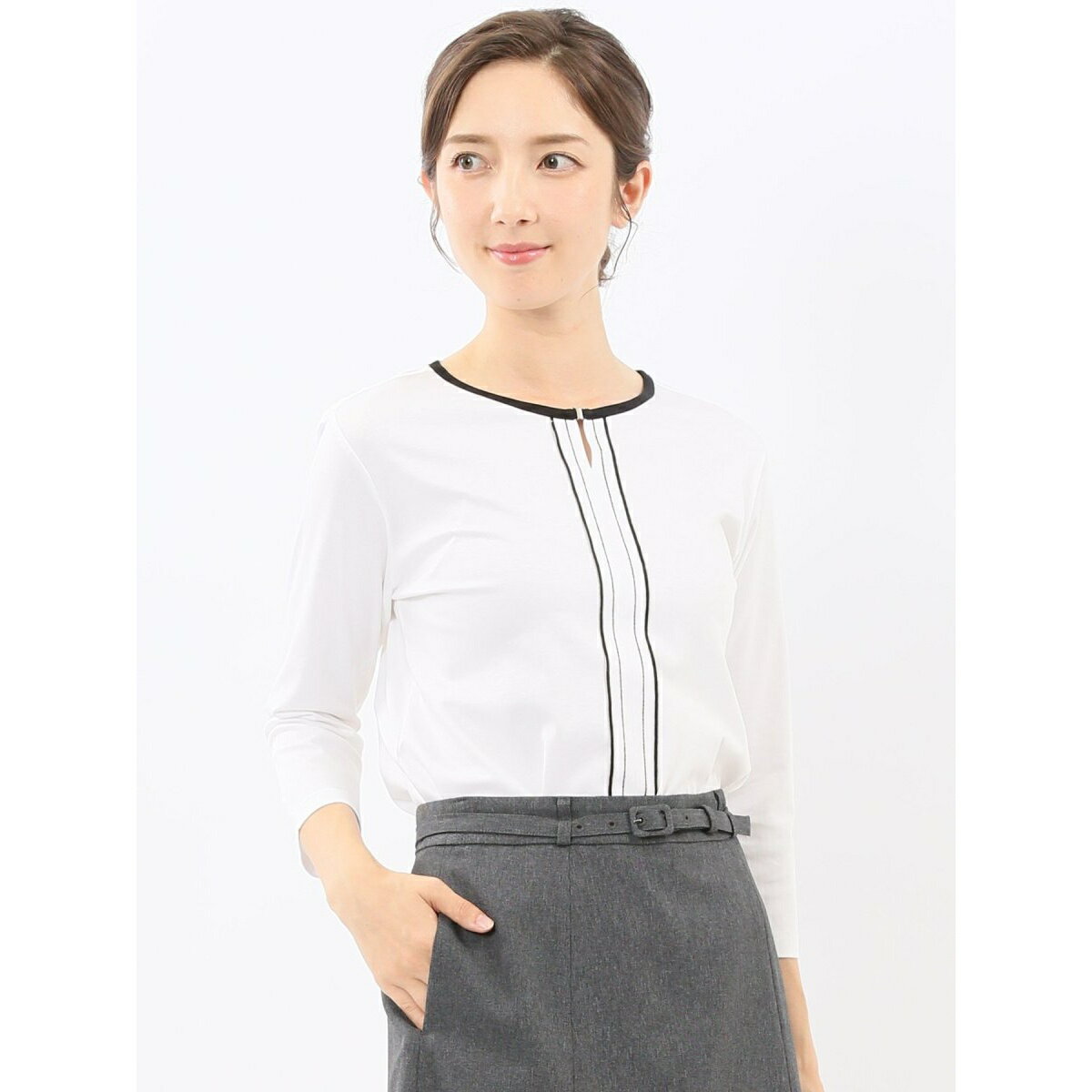 【接触冷感 UVカット】m.f.エディトリアル 綿スムス 配色 7分袖Tシャツ／m.f.エディトリアル（m.f.editorial）