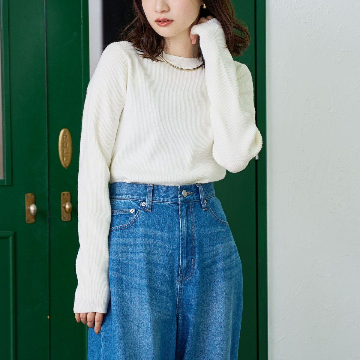 モチモチ ウォッシャブルリブクルーネックニット【Youtube紹介アイテム】／コーエン（coen）