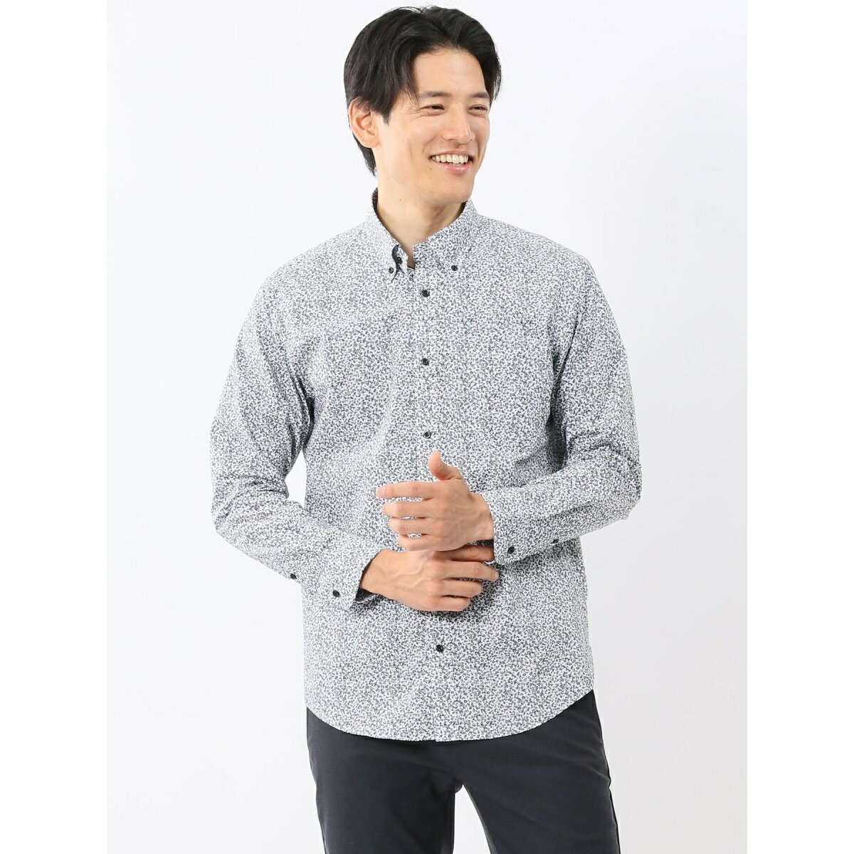 【 ストレッチ 綿混】タカキュー プリント ボタンダウン長袖シャツ／タカキュー（TAKA-Q）