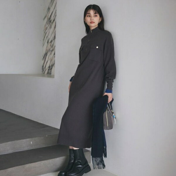 1枚でこなれ見え ハーフZIPワンピース【毛玉になりにくい静電気防止洗濯機OK】／ザ ショップ ティーケー（THE SHOP TK）