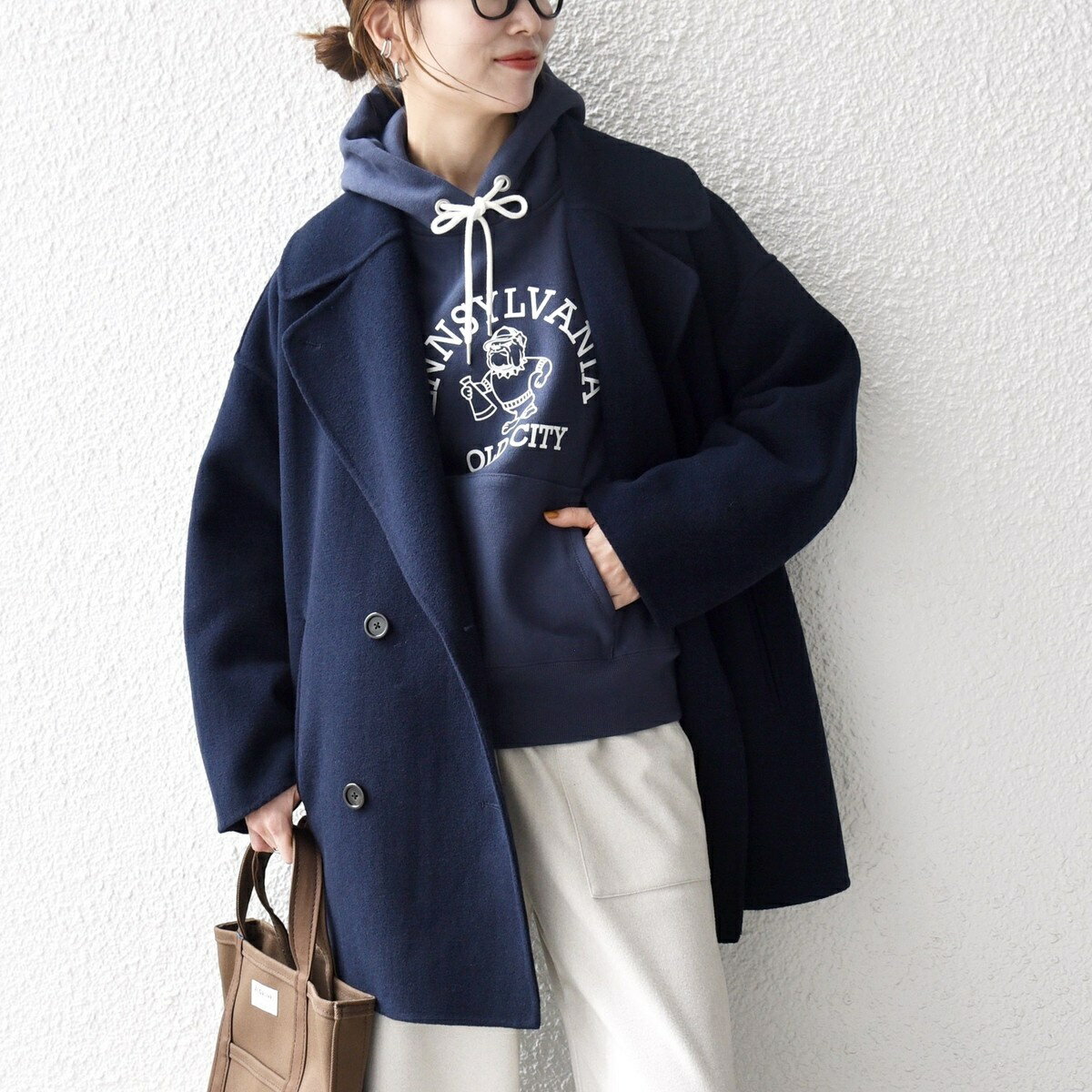 《一部追加予約》SHIPS any: リバー ダブル テーラード ミドル コクーン コート／シップス エニィ（SHIPS any）のサムネイル