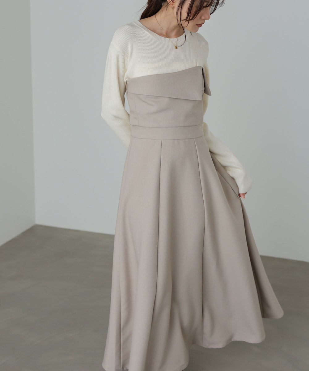 【S・M・Lサイズ展開】【選べるネック】レイヤード風ドッキングニットワンピ／バブ（Bab）