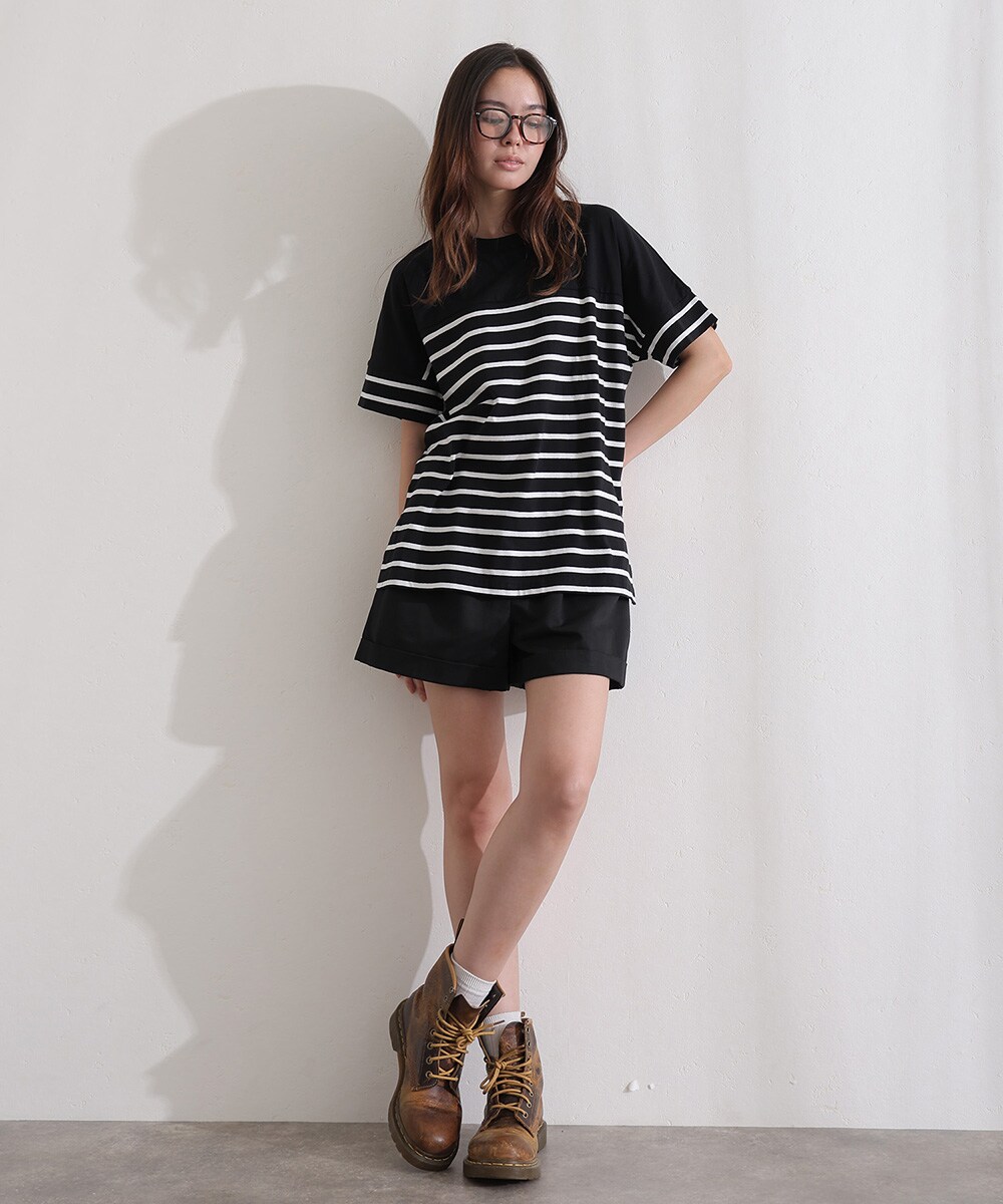 パネルボーダー風半袖トップス／プールヴー（PourVous）