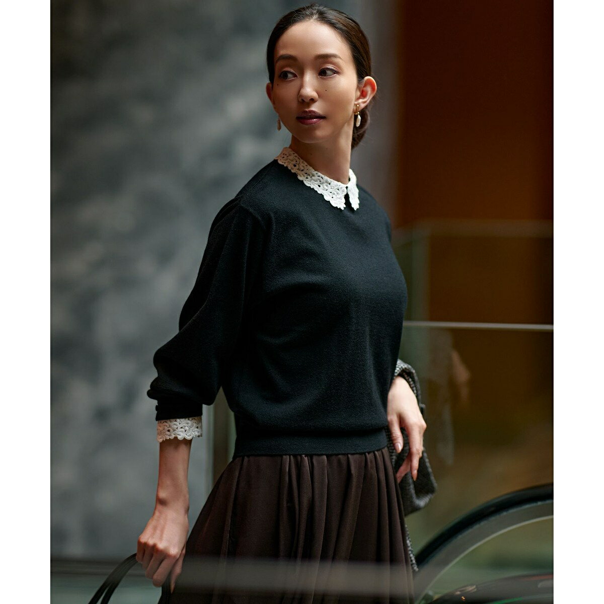 【洗える】エンブロイダリー フラワーレースコンビ ニット／23区（23KU）