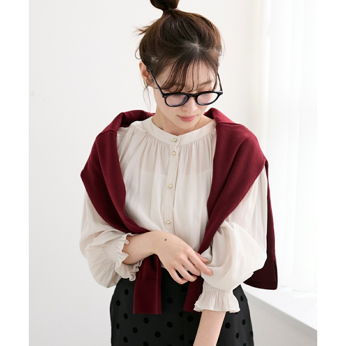 パウダーサテン2WAYブラウス／ルクールブラン（le.coeur blanc）