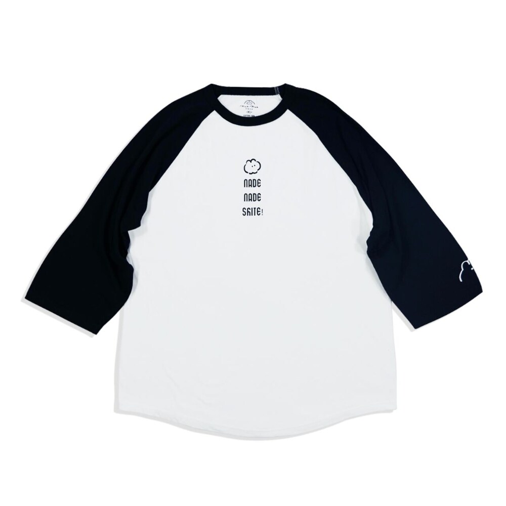 nadenadeラグラン7分tee／ホワイト＆ブラックL（MK498）／もくもくちゃん（MokMokchan）