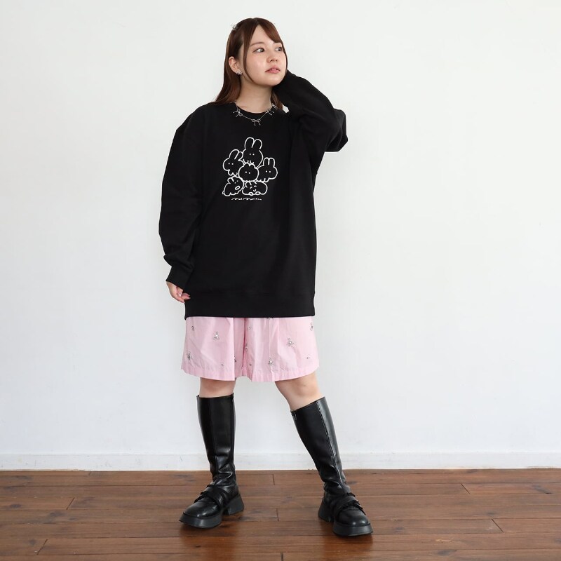 MK516　ウサがいっぱいトレーナー／ブラックL／もくもくちゃん（MokMokchan）