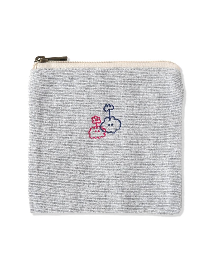 なでウサ＆モフウサ刺繍のフラットポーチ／グレー（MK601）／もくもくちゃん（MokMokchan）