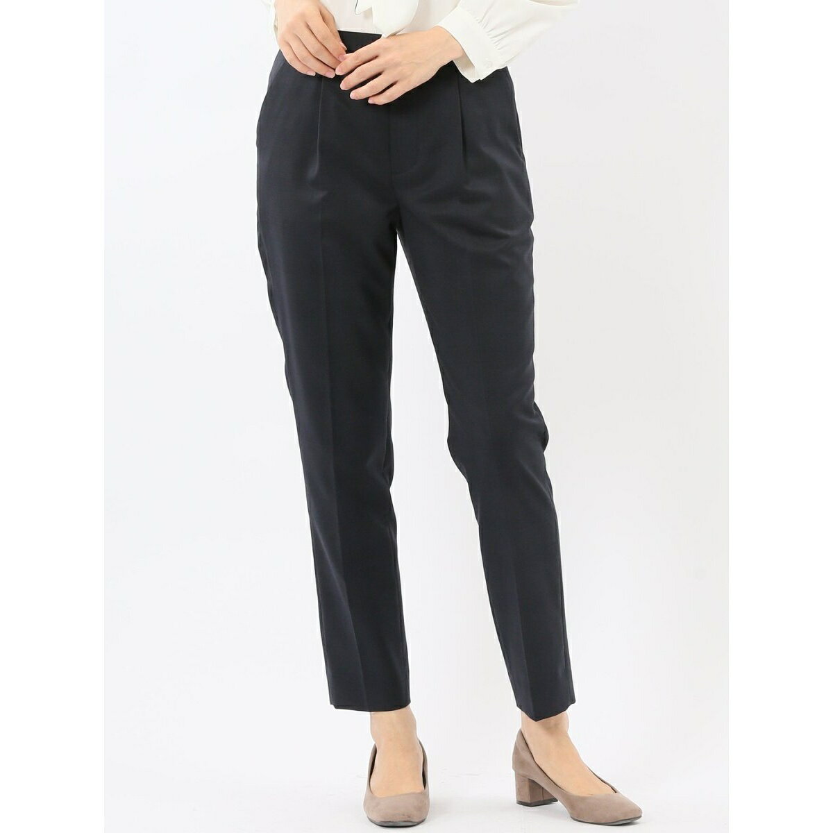 【ストレッチ ウォッシャブル】m.f.エディトリアル ウール混 タックパンツ (セットアップ可能)／タカキュー（TAKA-Q）