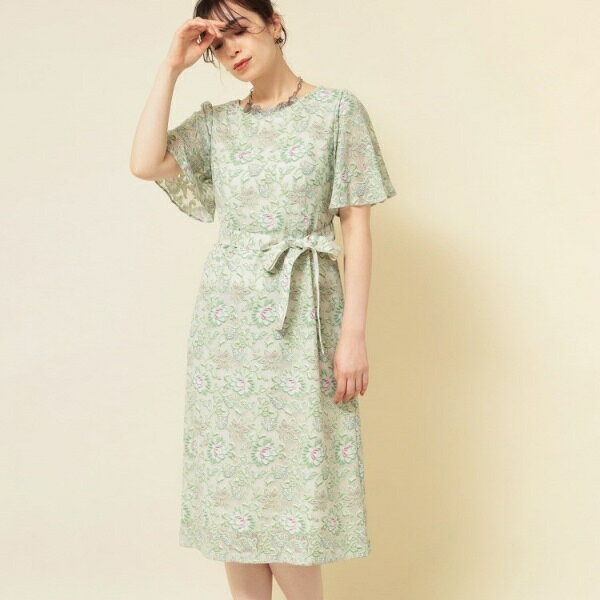 【オパール加工レース／リボン付き】フィット＆フレアワンピース／スーナウーナ（SunaUna）