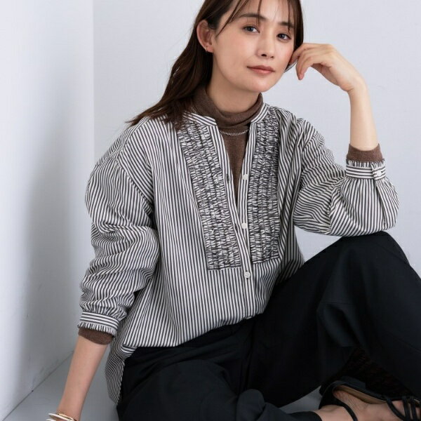 【洗える】胸元タックフリル長袖ブラウス／インディヴィ（INDIVI）