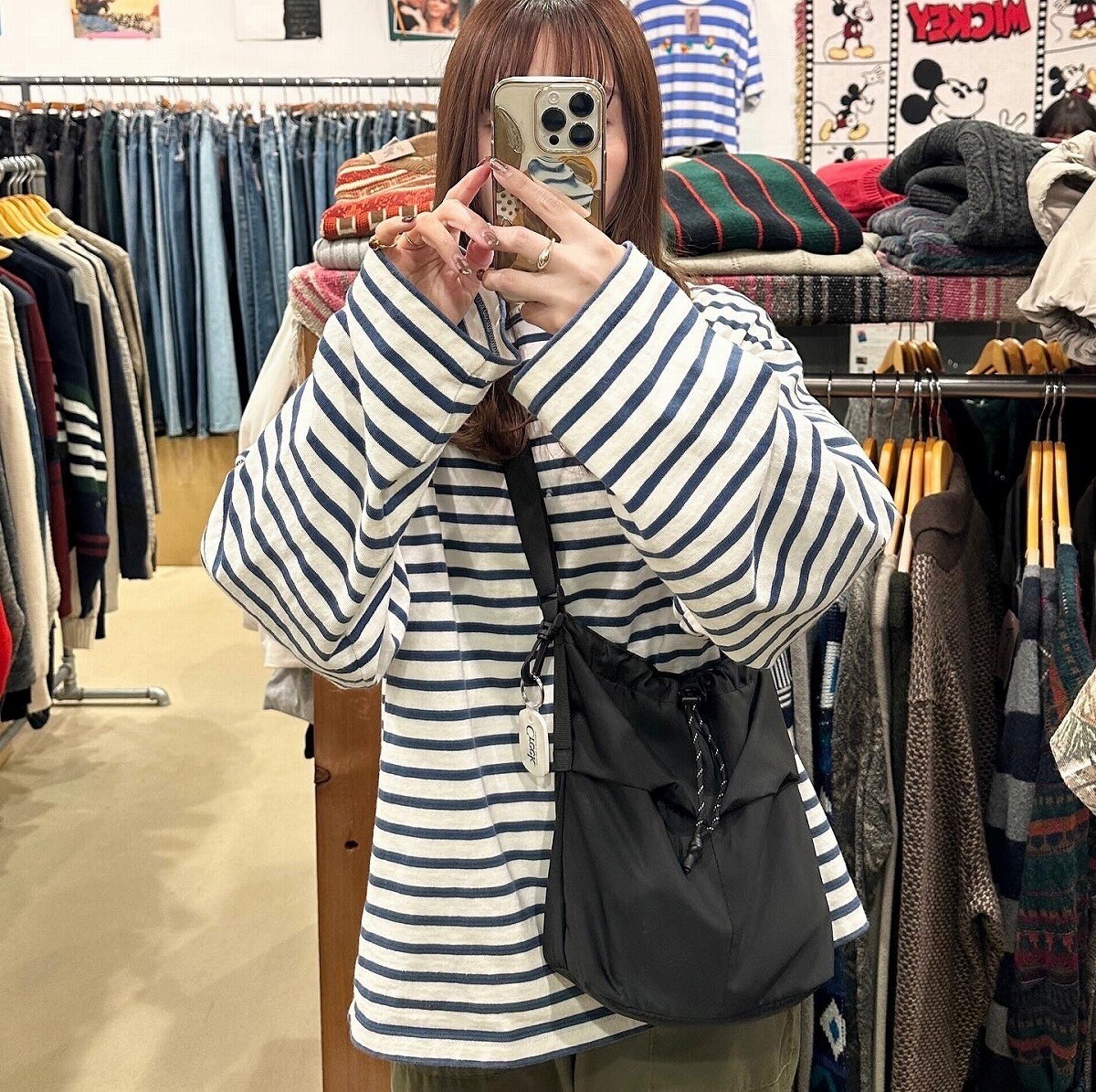 カラビナ付き パラコード巾着 ナイロンショルダーバッグ／リネーム（Rename）