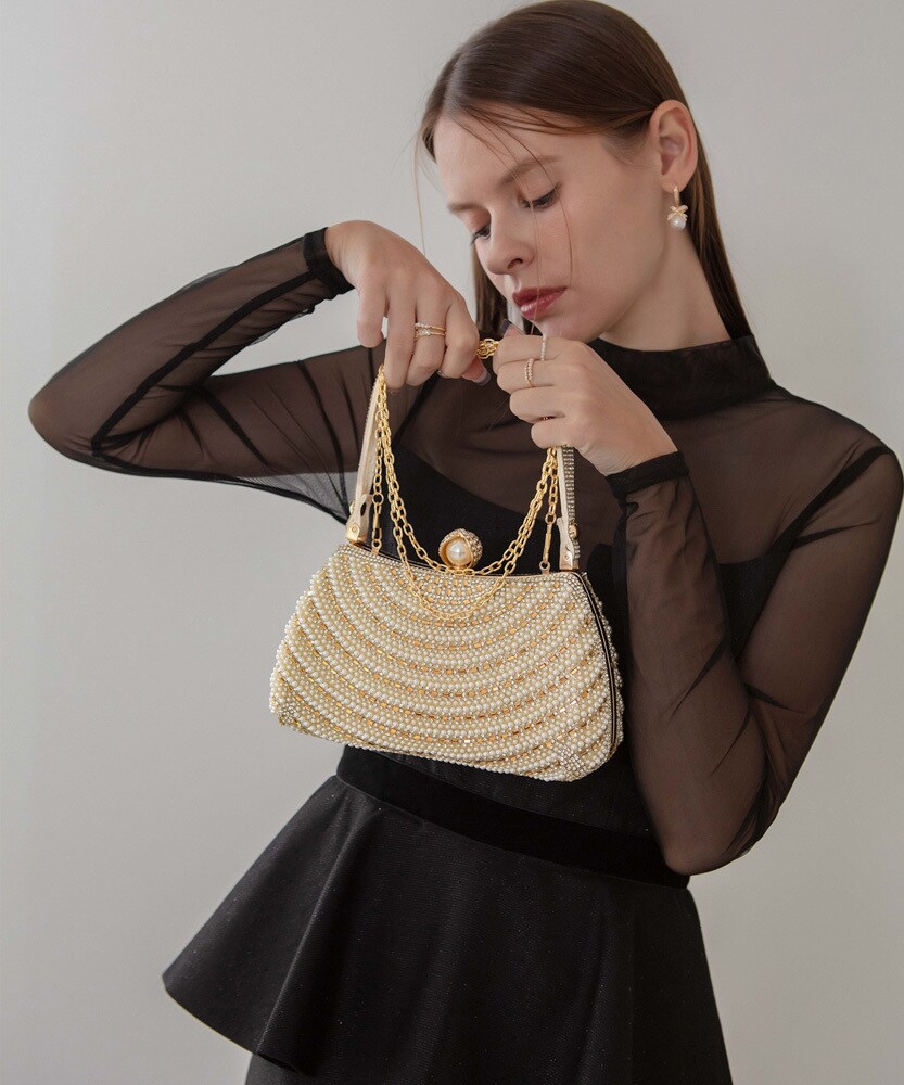 2WAYパールビジューデザインハンドバッグ／レジャ（Leja）