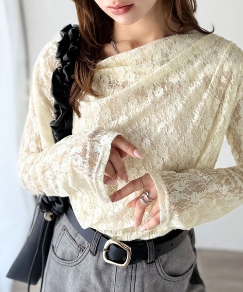 25AW新作【mily bilet】着回し抜群な花柄レースフラワープリントドレープカットソー(長袖)／クラシカルエルフ（Classical Elf）