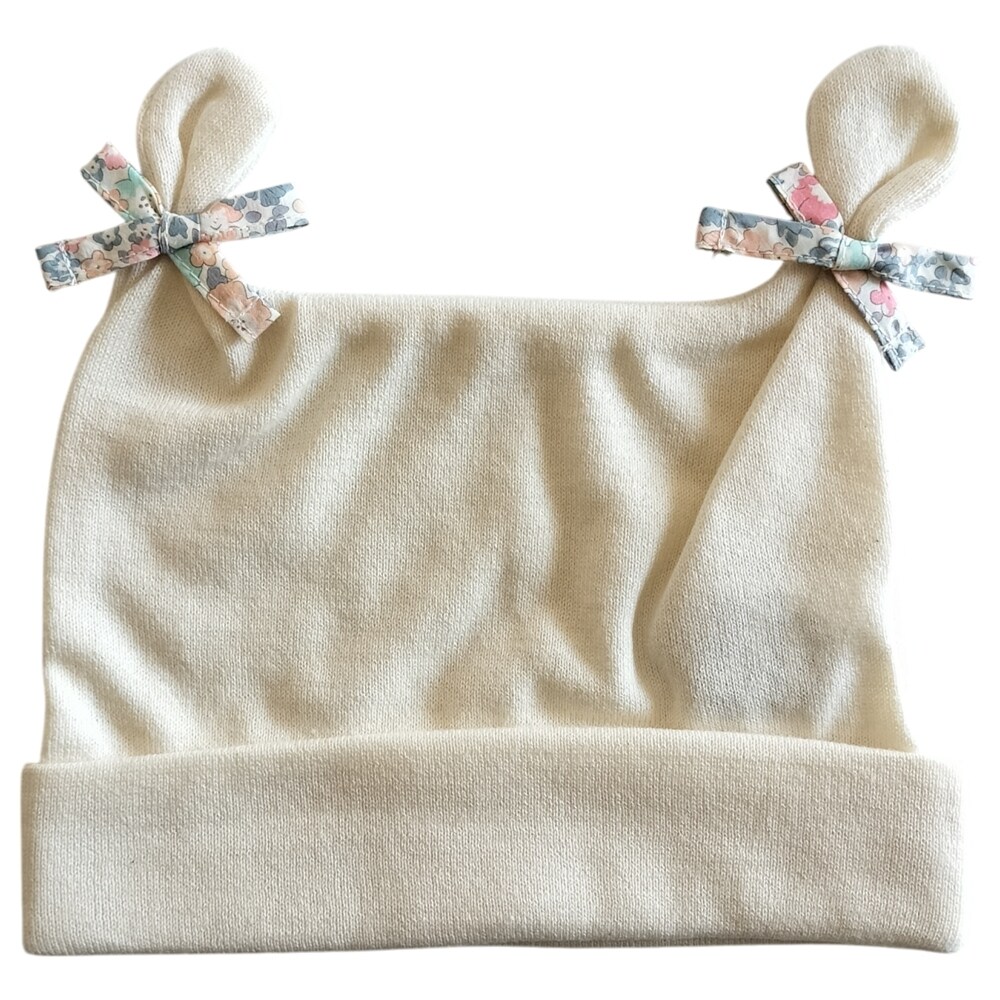 オーガニックベビー帽子(吊天竺・リバティプリント使用)／育児工房（Ikuji-Kobo）