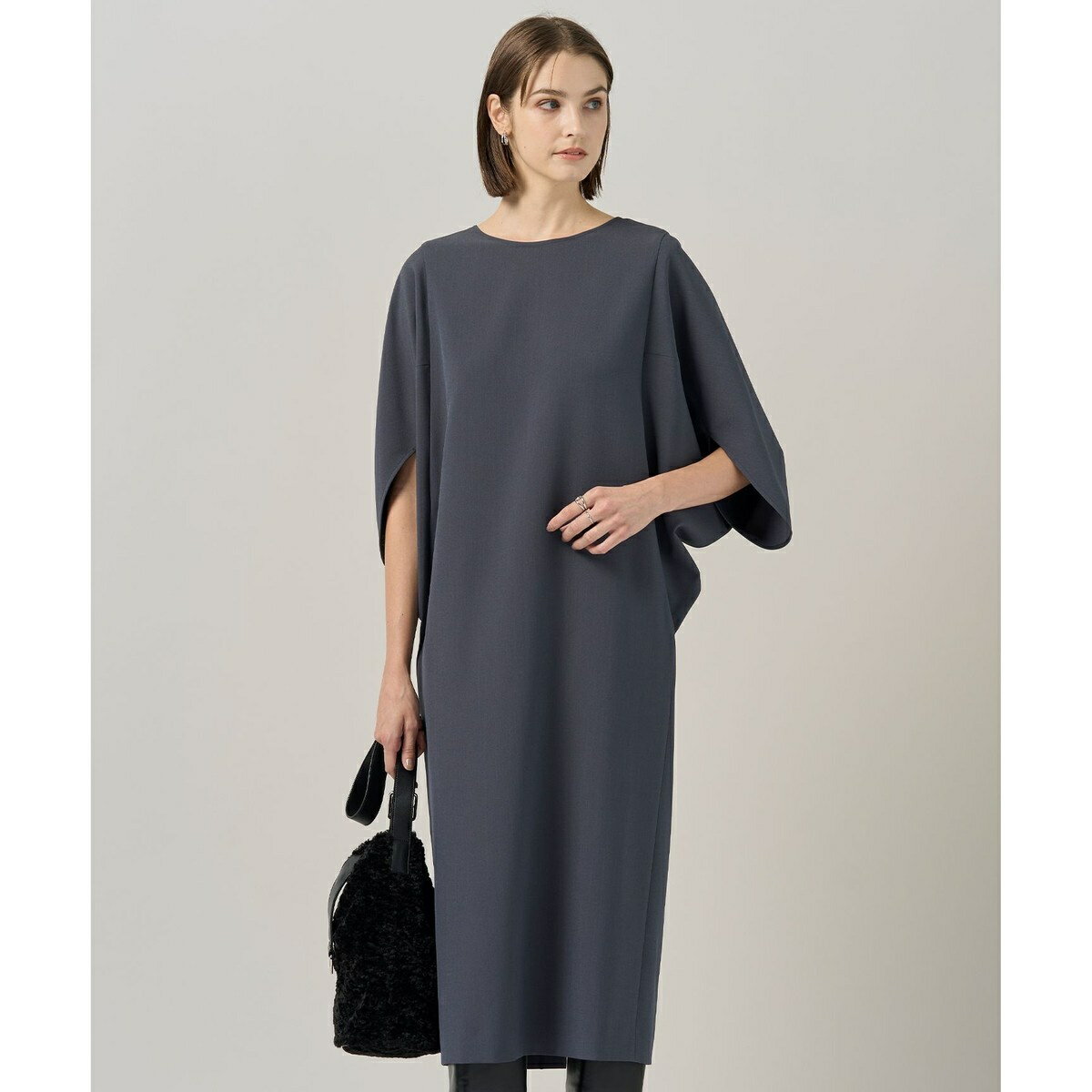 【洗える】 ウールライクストレッチ ドルマンスリーブワンピース／ICB（ICB）