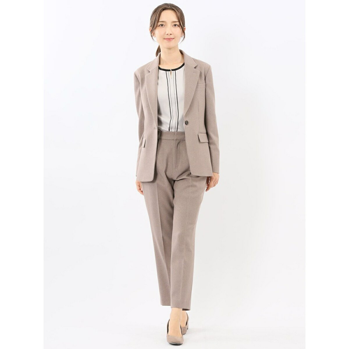 【ストレッチ ウォッシャブル】タカキュー 1ボタンジャケット＋テーパードパンツ フランネルベージュ／タカキュー（TAKA-Q）