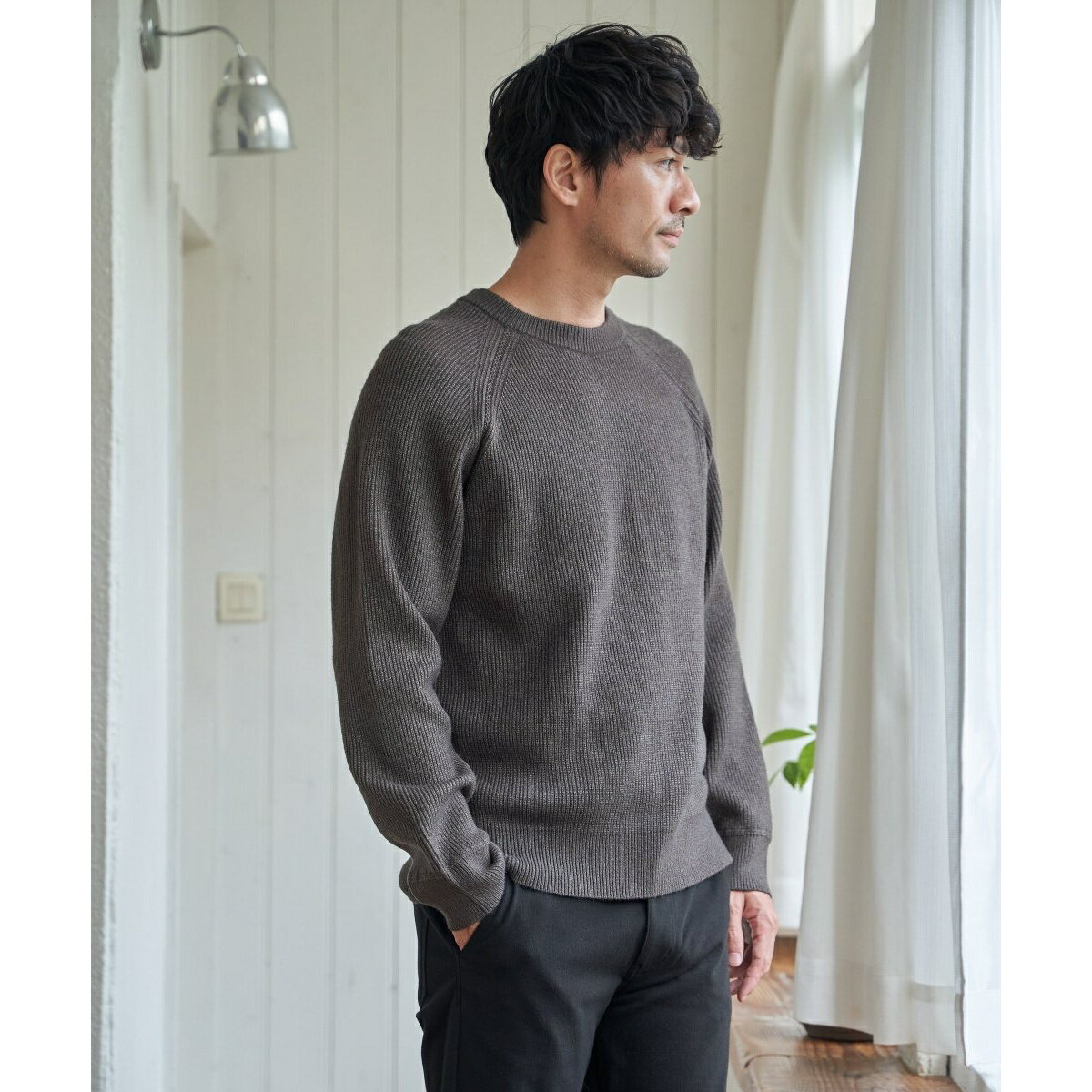 【洗濯機で洗える】ウォッシャブル畦クルーネックニット／イッカ（ikka）