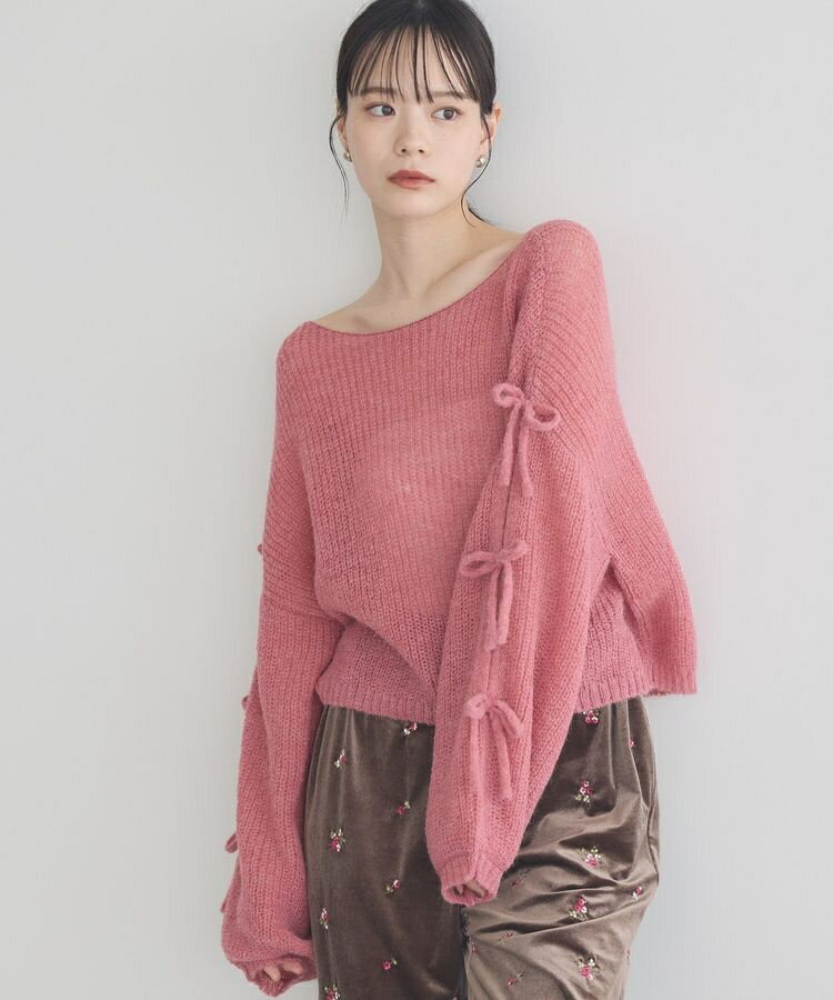 サイドリボン透かしニットプルオーバー／アースミュージック＆エコロジー（earth music＆ecology）