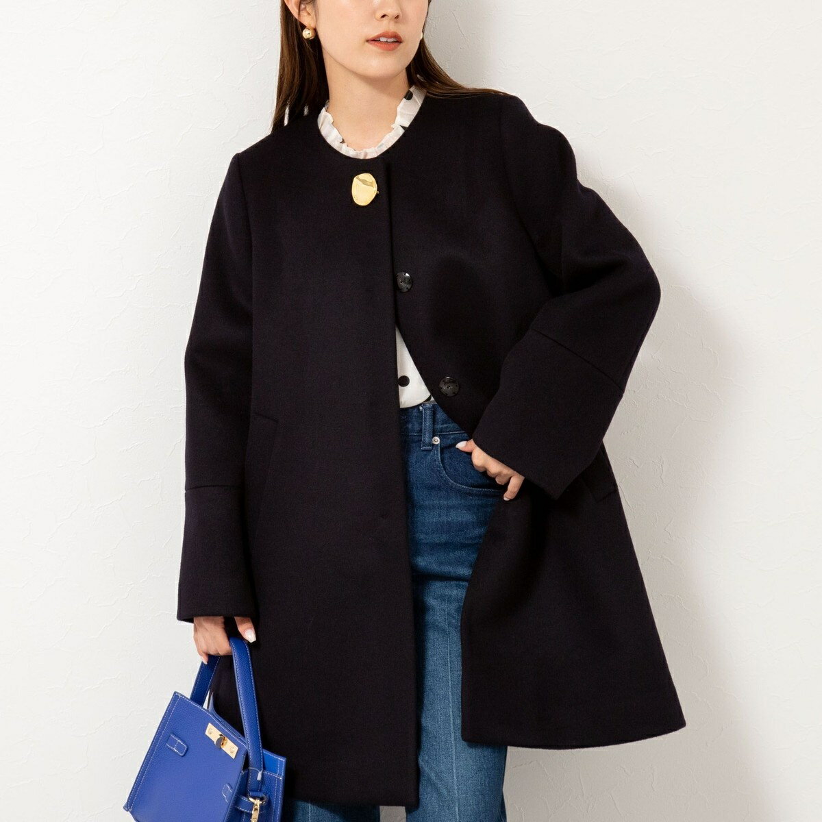 ブローチ付きAラインノーカラーコート／ノーリーズ（NOLLEY'S）のサムネイル