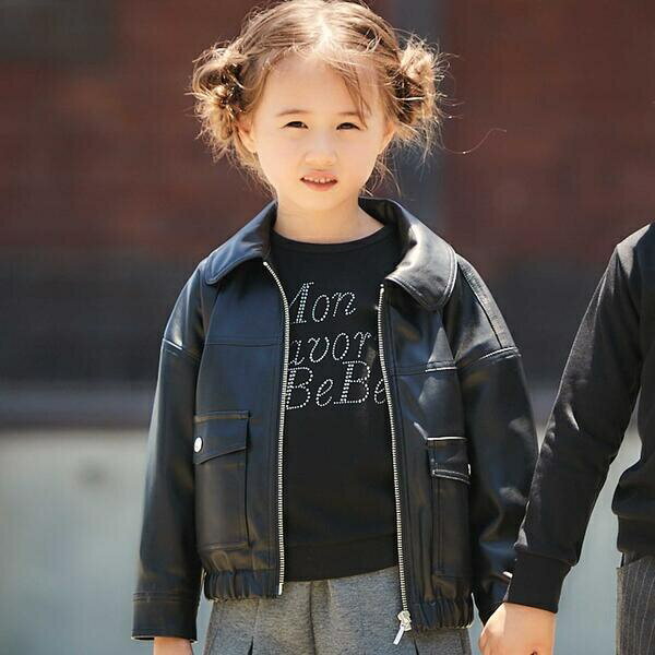 フェイクレザージップブルゾン(100~160cm)/ベベ(BeBe)