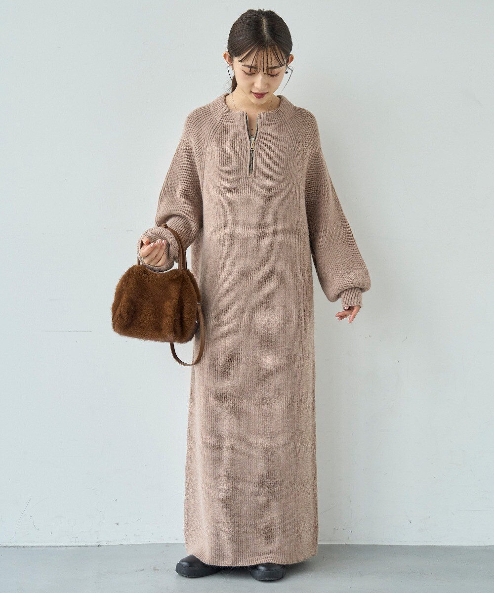 【mil (ミル)】前後2wayハーフジップニットワンピース／ミル（mil）