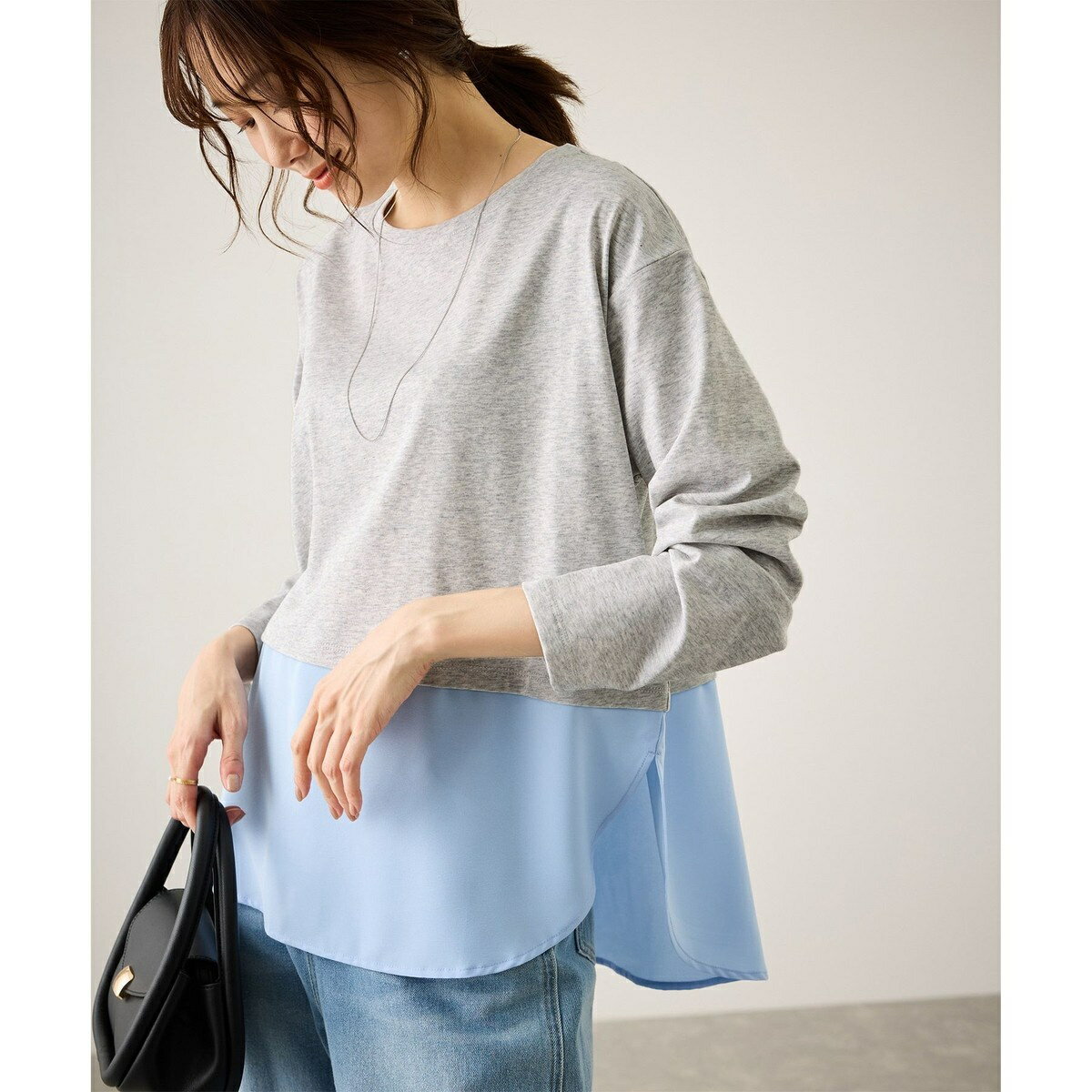 布帛ドッキングロングスリーブTシャツ／ロペピクニック（ROPE' PICNIC）