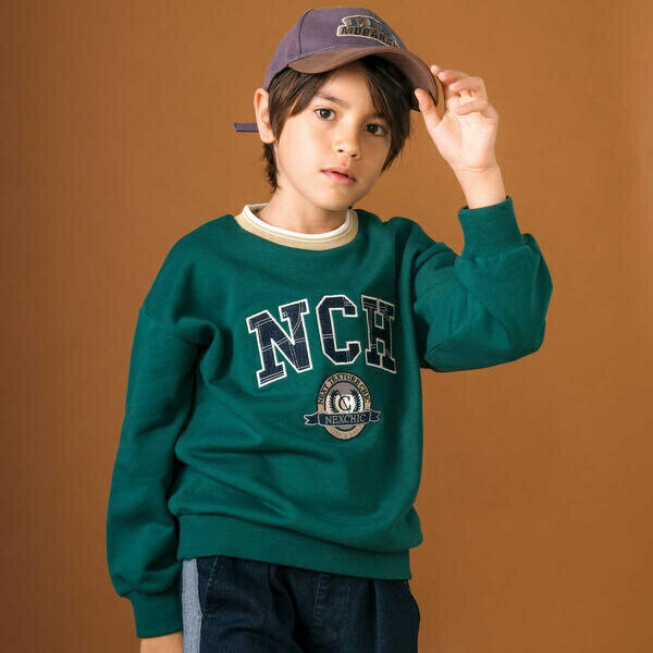 素材色々ロゴパッチ裏毛トレーナー(110~150cm)／ネクシック（nexchic）