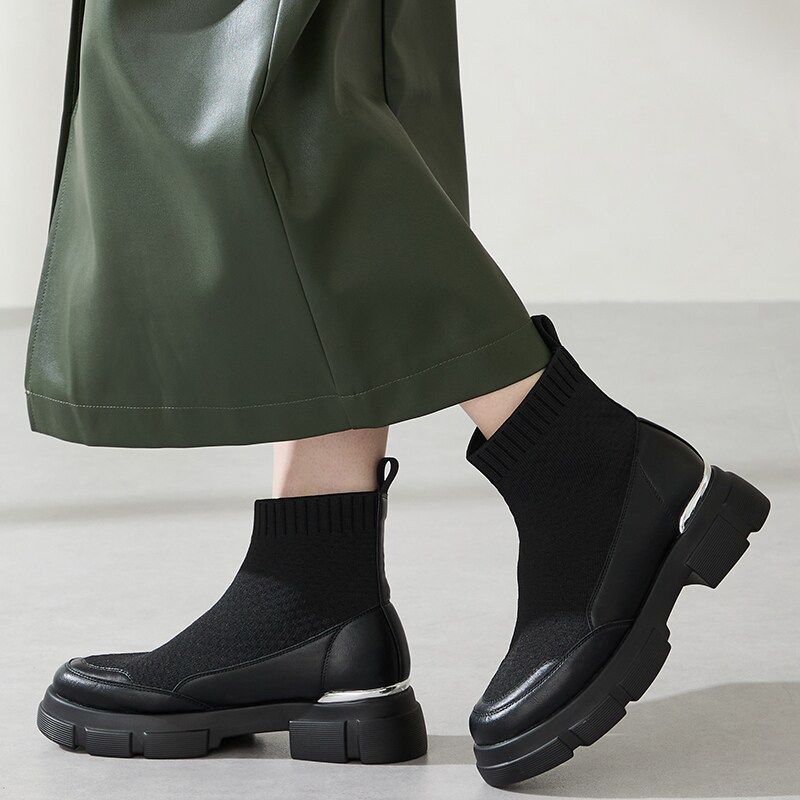 ふかふか厚手クッション入り【25秋冬新作】ニットソックスショートブーツ/51416／オリエンタルトラフィック（ORiental TRaffic）