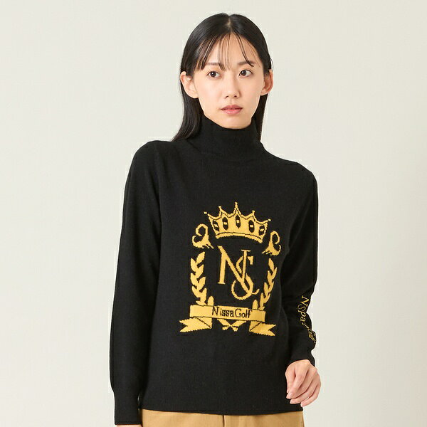 【レディース】オリジナルロゴカシミヤインターシャニットセーター／エヌエス23・パー・ニッサゴルフ （NS23 par Nissa Golf）