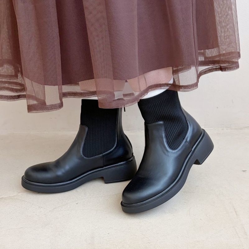 柔らかいニット クッション入り【25秋冬新作】リブニットバックジップブーツ/52407／オリエンタルトラフィック（ORiental TRaffic）