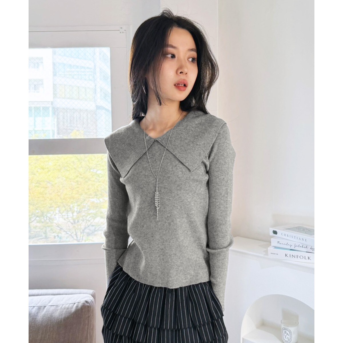 ビックカラーリブニットトップス／ジュエローブ（Jewelobe）