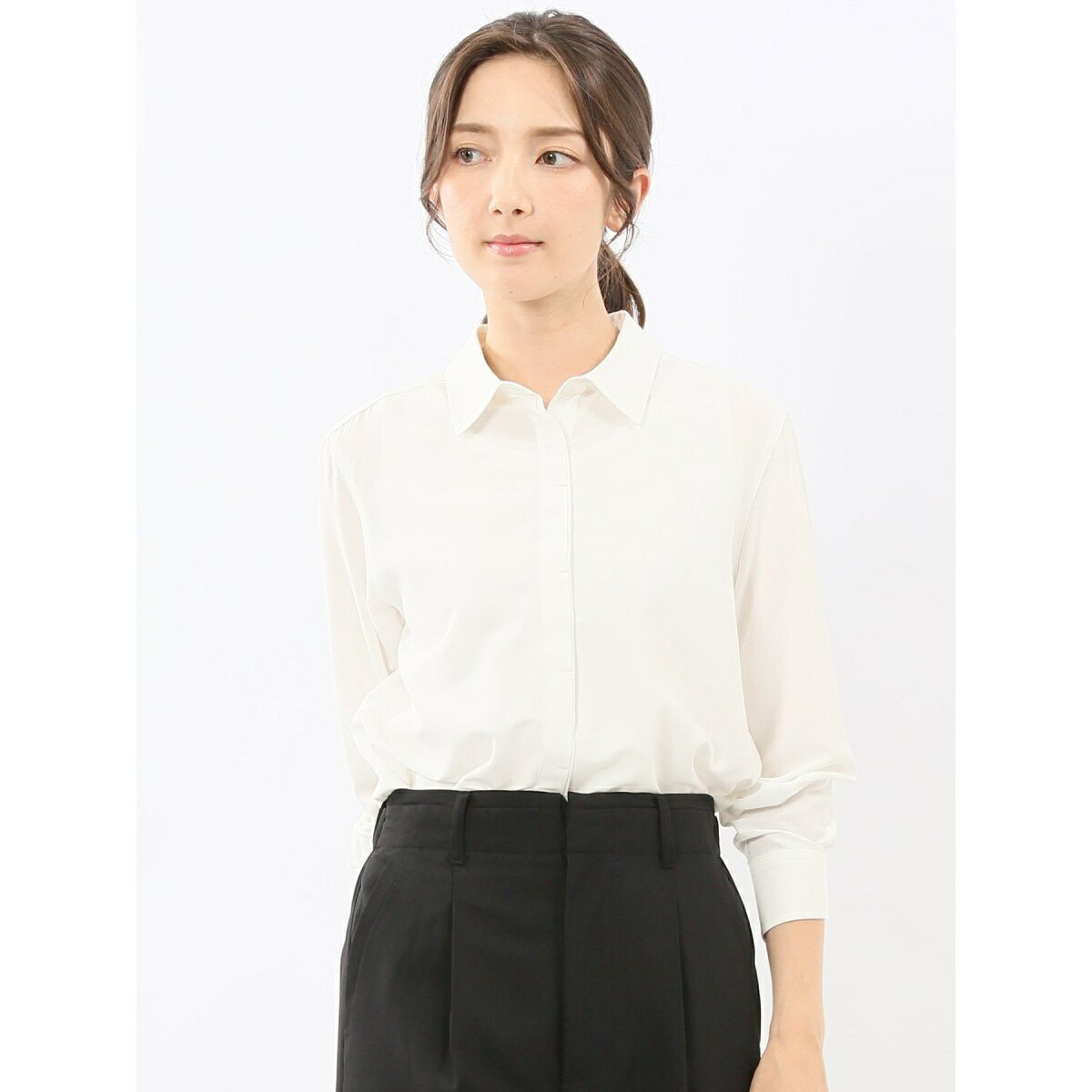 【レーヨン混】タカキュー レギュラーカラー 比翼長袖ブラウス／タカキュー（TAKA-Q）