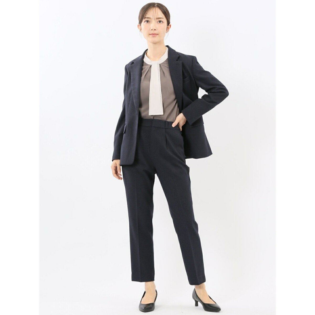 【ストレッチ ウォッシャブル】タカキュー 1ボタンジャケット＋テーパードパンツ フランネル紺／タカキュー（TAKA-Q）