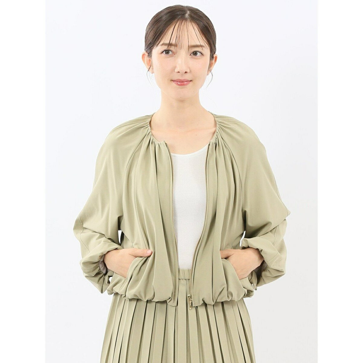 【表地ストレッチ 保湿 UV】シャルリッシュ ZIPブルゾン(セットアップ可能)／タカキュー（TAKA-Q）