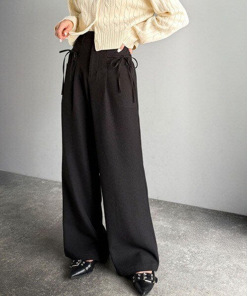 【2025AW新作】【mily bilet】インして映える♪タック入りリボンストレートワイドパンツ／クラシカルエルフ（Classical Elf）