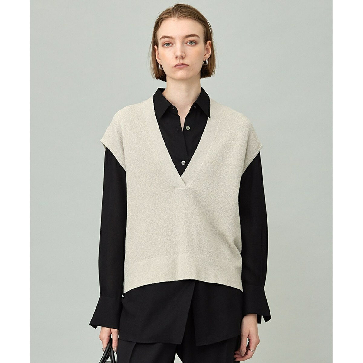 【洗える】 ウールテンセルミニブークレ ニットベスト／ICB（ICB）