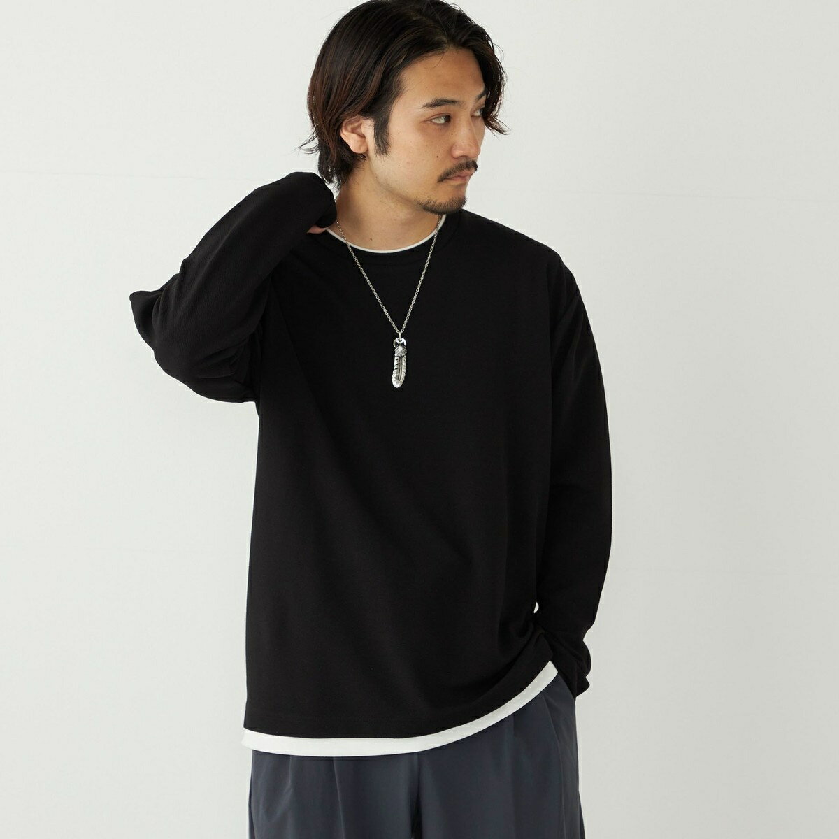 SHIPS Colors:フクレ ジャカード フェイクレイヤード ロンT／シップス カラーズ（SHIPS Colors）