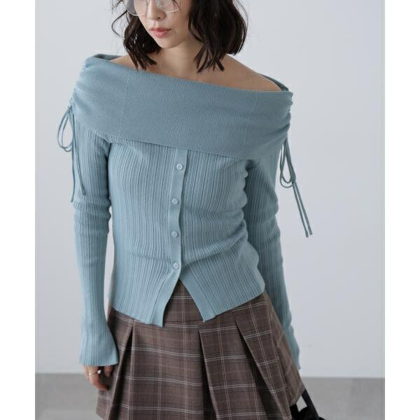 リボンシャーリングオフショルダーニット／フリーズマート（Free's Mart）