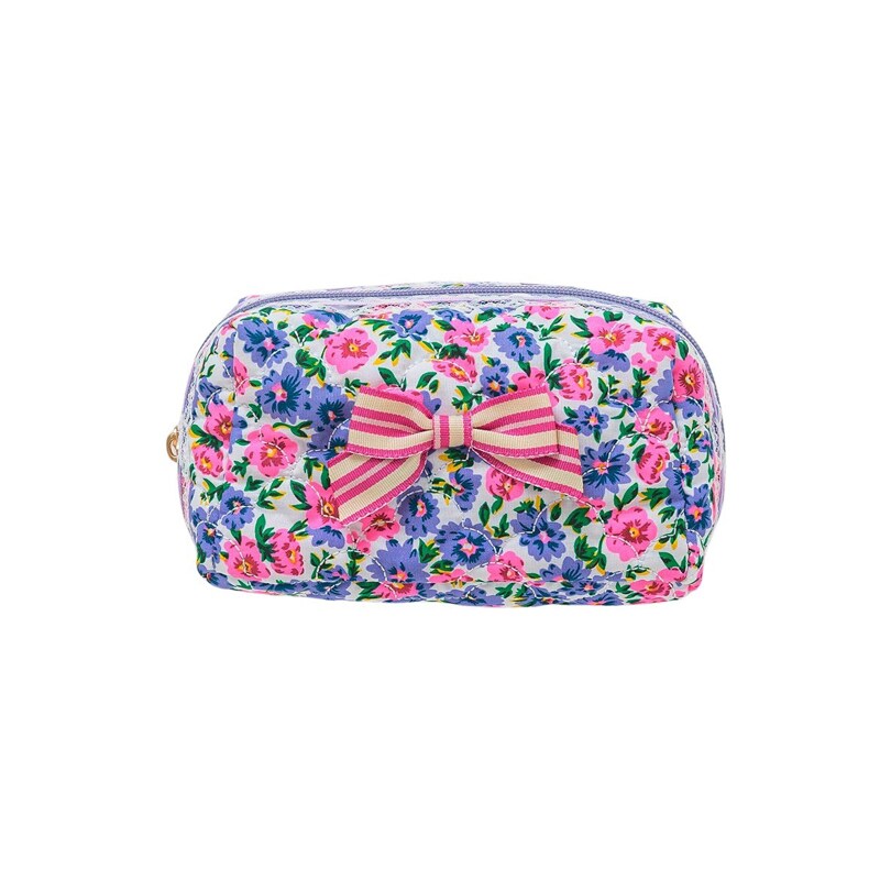 VIOLET IVY | リボン付きキルティングポーチ - ホワイトフラワー／フェフェ（fafa）