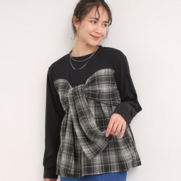 シャツレイヤード風で1枚でサマ見え ロンT／キューティーブロンド（Cutie Blonde）