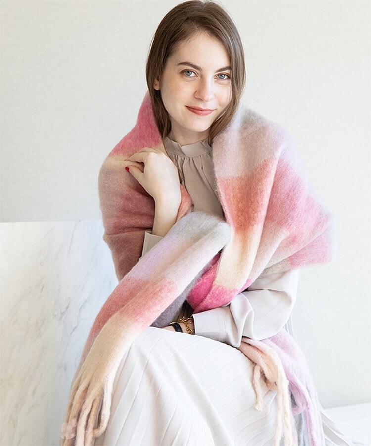 モチモチっとふっくらボリュームチェック柄フリンジマフラー 大判ストール／スタイロ（styiro）