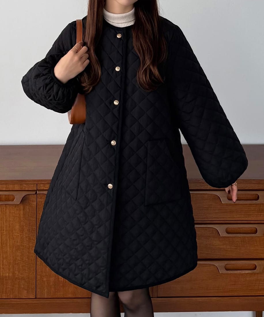 callautia　金ボタンノーカラーキルティングコート／カラウティア（callautia）