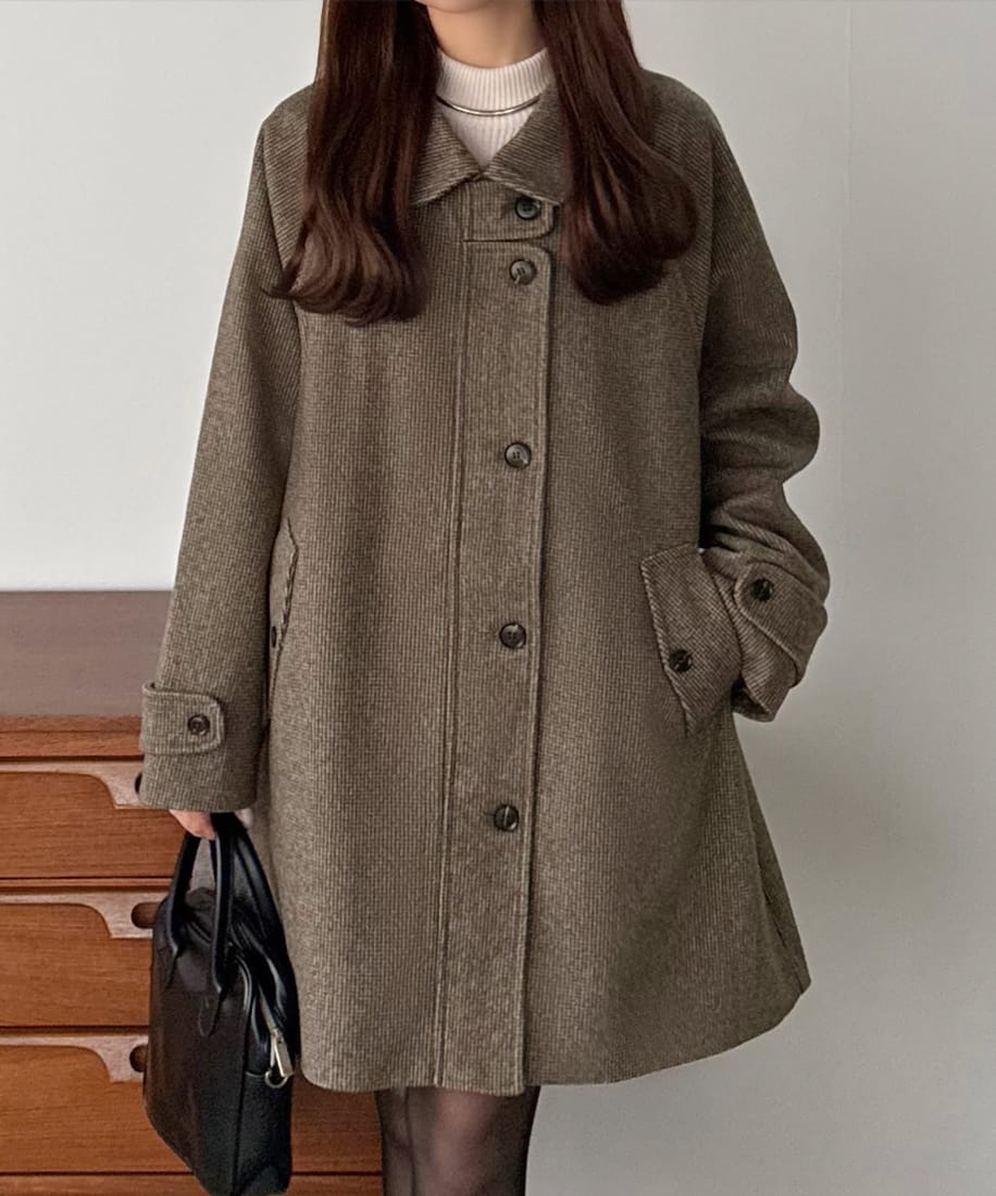 callautia　ステンカラーチェック柄ミドルコート／カラウティア（callautia）