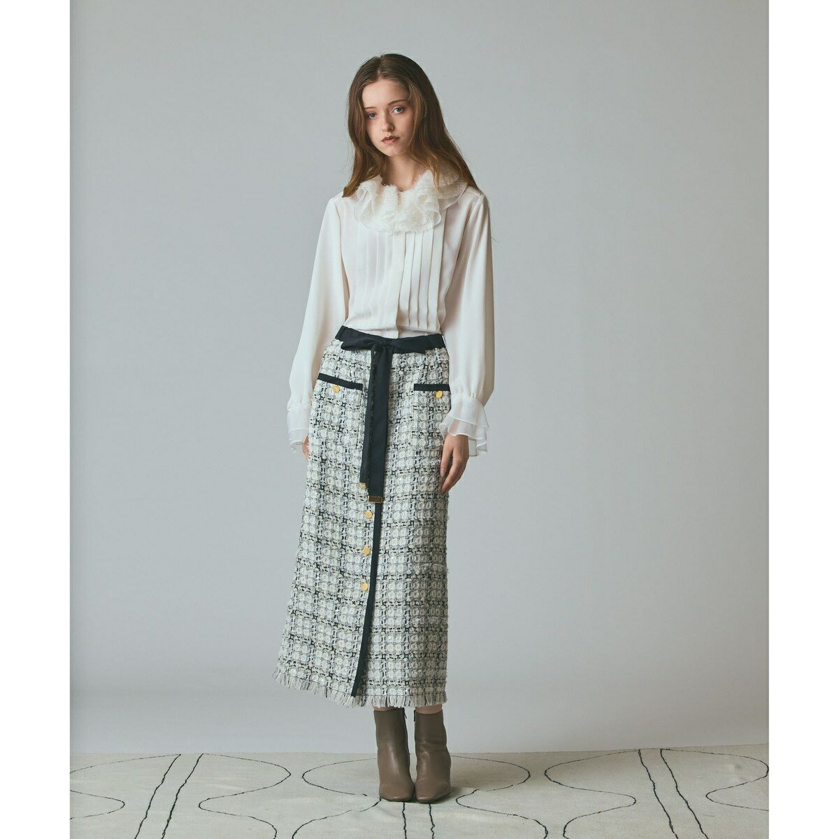 トリミングツイードスカート／グレースコンチネンタル（GRACE CONTINENTAL）